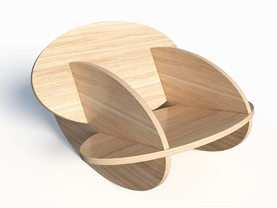 Modern Wooden Leisure Chair with Curved Sleek Design and Natural Finish 3d model