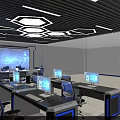 Modern Public Security Monitoring Room With Control Console And Large Screens