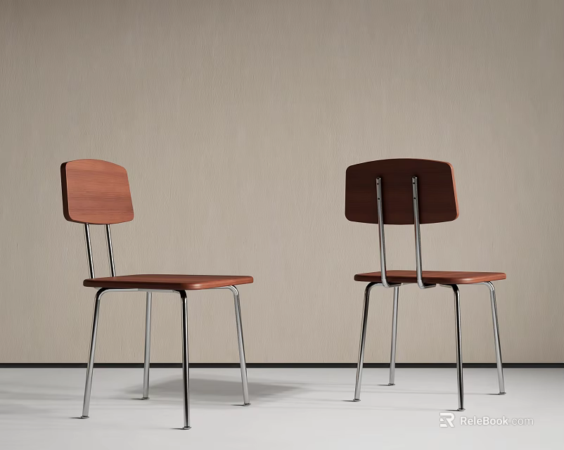 Modern Wooden Dining Chairs With Curved Seat Backrest And Metal Legs In Light Background 3d model 