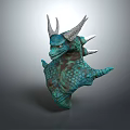 Detailed Blue Green Dragon Sculpture Carving With Horns And Scales Design