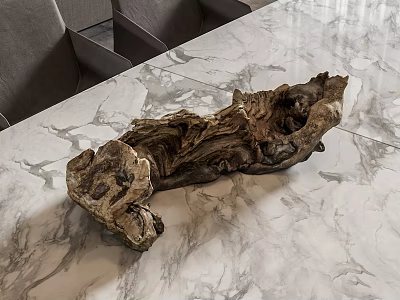Wooden Sculpture Carving With Natural Form And Driftwood Texture On Marble Tabletop 3d model