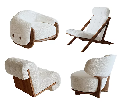 Modern Plush Lounge Chair With Wooden Frame And Comfortable Ergonomic Design 3d model