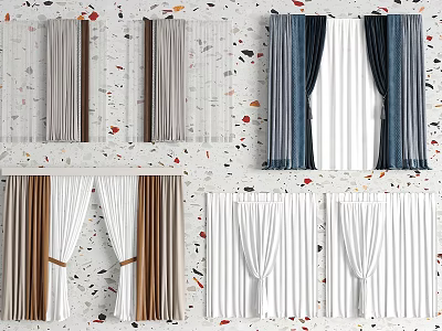 Various Colored Curtain Collection With Sheer Linen Double Layer And Tieback For Home Interior 3d model