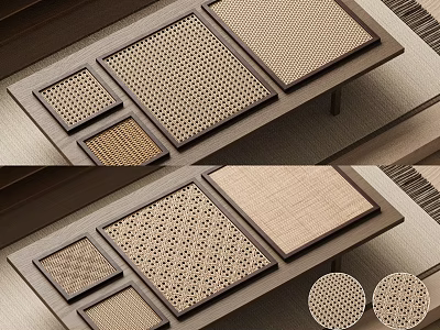 Wall Panels Featuring Various Textured Patterns And Wooden Frames In Natural Tones 3d model