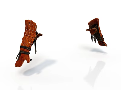 Brown Leather Gauntlets With Braided Patterns And Lace Up Straps For Medieval Weaponry 3d model