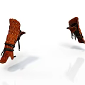 Brown Leather Gauntlets With Braided Patterns And Lace Up Straps For Medieval Weaponry