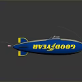 Goodyear Blimp Model Featuring Blue White Yellow Accents Antennas and American Flag