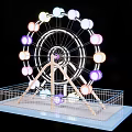 Colorful Ferris Wheel Amusement Park Ride with Illuminated Lights Metal Frame and Safety Fence Base