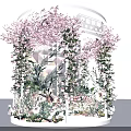Festive Floral Art Installation With Pink Cherry Blossoms And Spring Flower Decorations