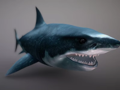 Dark Blue Shark With Open Mouth Sharp Teeth And Dorsal Fin 3d model