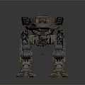 Detailed Mechanical Robot Character With Quadruped Legs And Cannon Featuring Metallic Structure