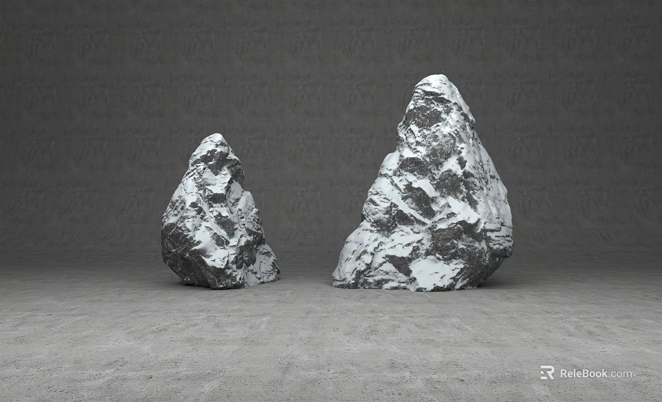 Two Natural Stone And Wooden Pieces Placed On Gray Cement Floor Background 3d model 