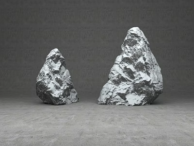 Two Natural Stone And Wooden Pieces Placed On Gray Cement Floor Background 3d model