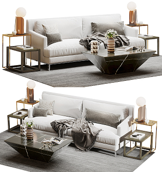 Modern double sofa coffee table combination 3d model