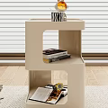 Modern White Coffee Table With Layered Design Mug Rabbit Figurine Books And Magazines