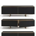 Modern Black TV Stand With Metal Legs And Storage Cabinet Doors