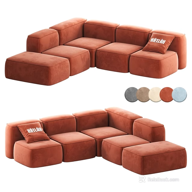 Stylish Modular Velvet Double Sofa With Multiple Color Options For Cozy Home Living Room 3d model 