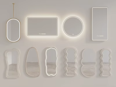 Modern Decorative Mirrors In Various Shapes With Stylish Frames For Home Interior 3d model