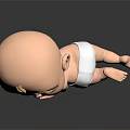 Cute Baby Crawling on Smooth Surface Wearing White Diaper 3D Illustration