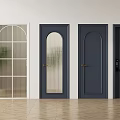 White and Dark Blue Swing Doors with Arch Glass Ribbed Panel and Solid Design 3d model