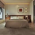 Modern Homestay Guest Room Interior With King Bed Decorative Painting And Large Window