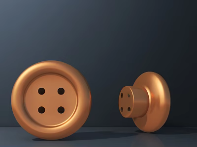 Copper Round Door Handles With Four Holes In Two Different Sizes On Dark Background 3d model