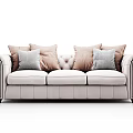 Elegant Modern Three Seater Sofa With Light Beige Upholstery Brown And Gray Cushions