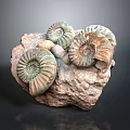 Ancient Ammonite Fossils With Detailed Spiral Shells Preserved On Natural Rock Formation