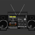 Vintage Black Boombox With Large Speakers Carry Handle And Control Knobs