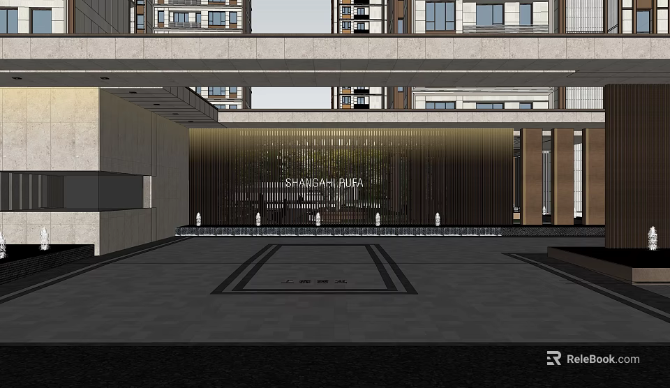 Modern Garden Landscape At Shanghai Baya Entrance With Paving And Architecture 3d model 