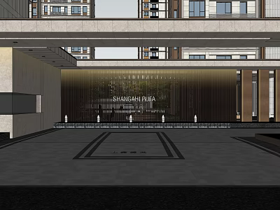 Modern Garden Landscape At Shanghai Baya Entrance With Paving And Architecture 3d model