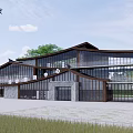 Modern Tourist Center Architectural Design With Glass Facade And Curved Roof In Green Field