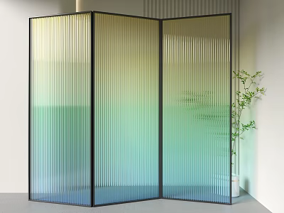 Modern Vertical Striped Glass Room Divider With Gradient Colors And Black Frame 3d model