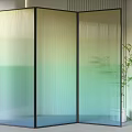 Modern Vertical Striped Glass Room Divider With Gradient Colors And Black Frame