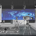 Professional Studio Setup With Large World Map Screen Cameras And Lighting 3d model