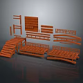 Wooden Construction Components With Stairs Railings And Planks 3D Model