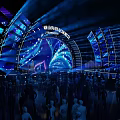 2023 Tangshan International Emergency Expo Stage With Blue Purple Lighting And Large Screen Background