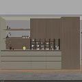 Modern Wooden Sideboard With Light Panels Storage Drawers Cabinets Open Shelves And Built-in Appliances
