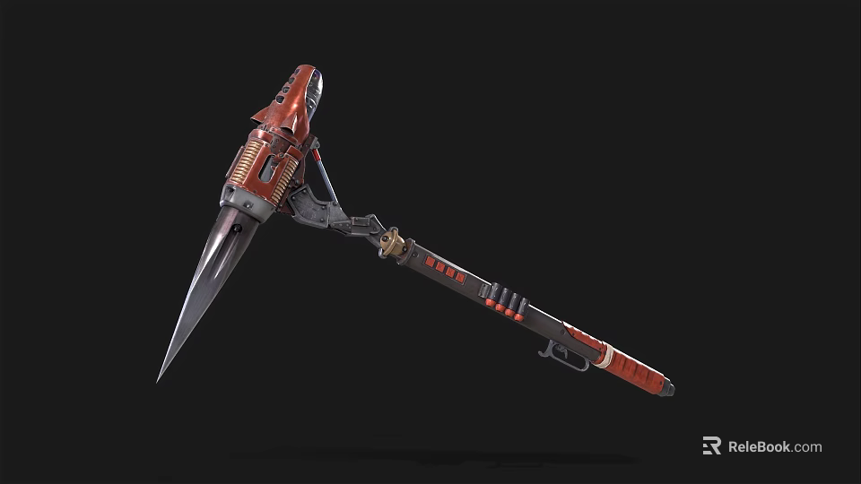 Red And Black Mechanical Spear Like Weapon With Futuristic Design Metallic Parts 3d model 