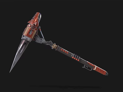 Red And Black Mechanical Spear Like Weapon With Futuristic Design Metallic Parts 3d model