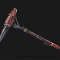 Red And Black Mechanical Spear Like Weapon With Futuristic Design Metallic Parts