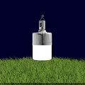 Bright White LED Bulb Hanging Over Green Grass Illuminated At Night