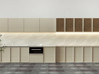 Modern Light Beige Kitchen Cabinets With Wooden Woven Panels And Neutral Design 3d model