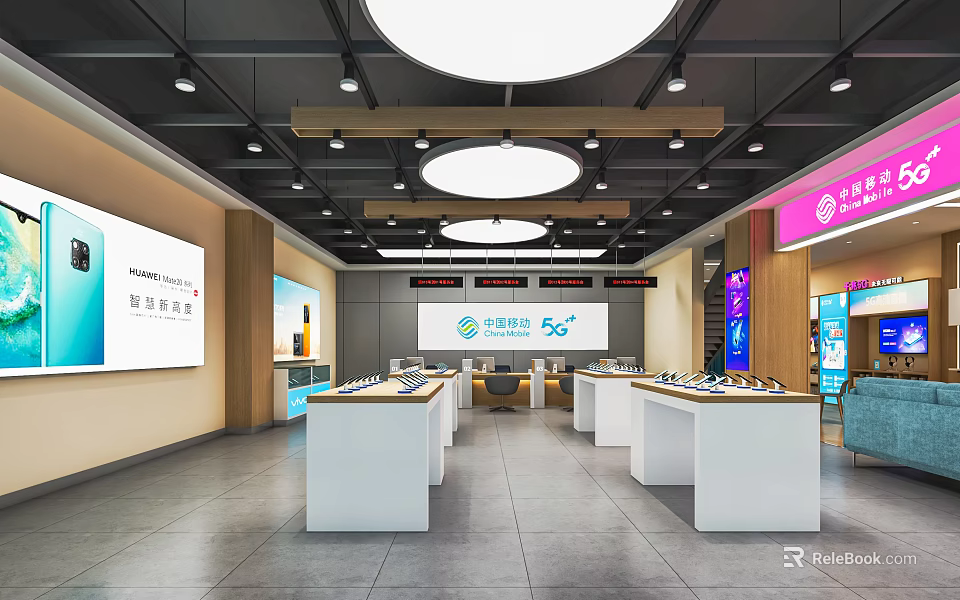 Modern Digital Store Interior Featuring Display Counters Electronic Products And Screens 3d model 