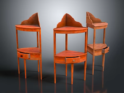 Vintage Style Wooden Corner Tables With Drawers And Tiered Shelves Design 3d model