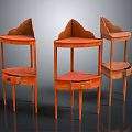 Vintage Style Wooden Corner Tables With Drawers And Tiered Shelves Design