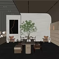 Artful Book Art Interior With Modern Wooden Bookshelves And Central Green Plant Reading Area