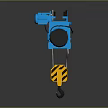 Blue Industrial Electric Hoist Lifting Device With Yellow Black Warning Stripes Hook
