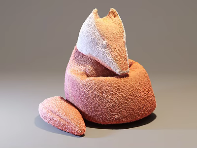 Cute Fox Shaped Orange Red Plush Bean Bag Chair With Soft Texture And Adorable Design 3d model