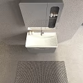 Modern Wall Mounted Bathroom Vanity Cabinet with White Sink Faucet and Storage Mirror Near Bathtub